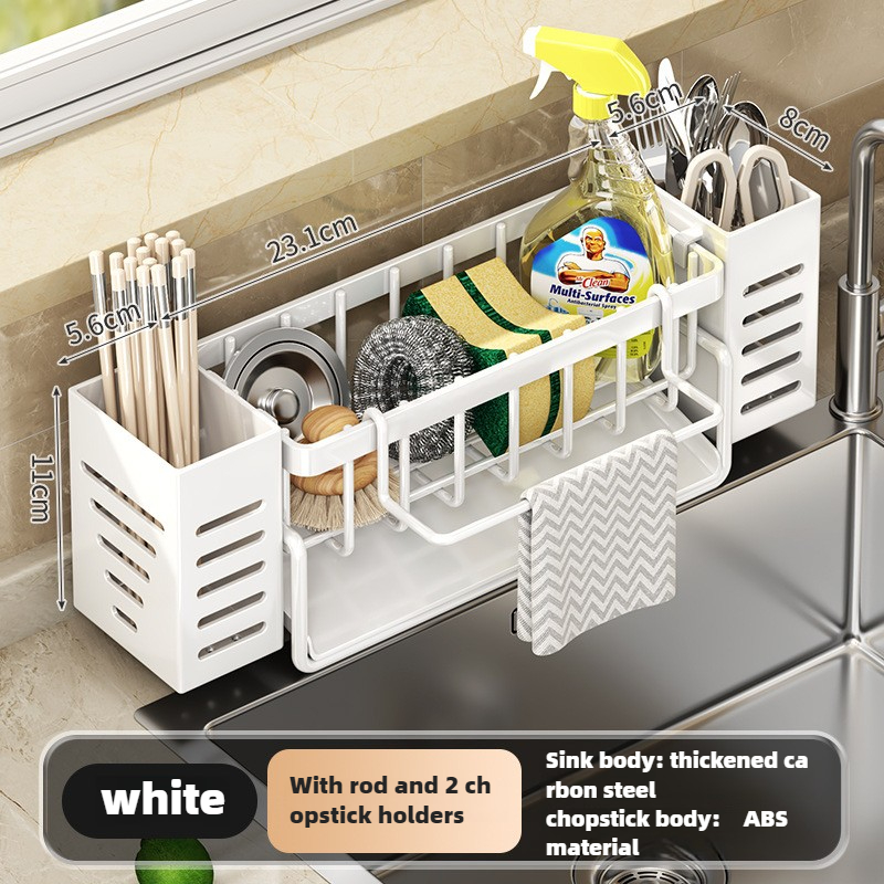 Selbst entleerende Spüle Regal Abtropffläche Küchen spüle Caddie Abfluss Regal Seife Geschirrs pül schwamm Halfter für Küchen spüle Veranstalter küchen organizer: Weiß