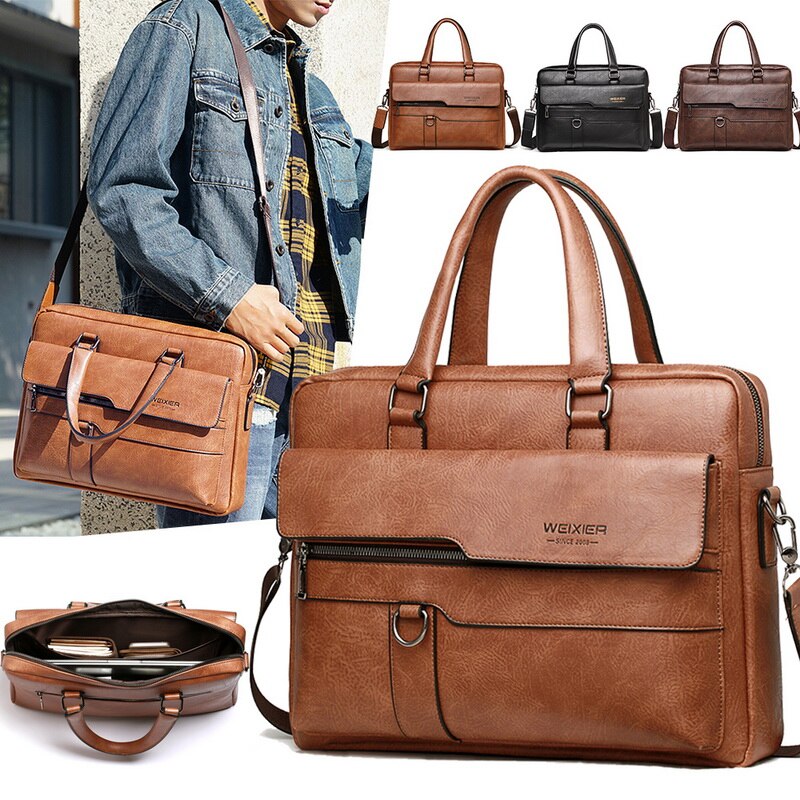 Loozykit herre koffertveske virksomhet kjent merke skinn skulder messenger bags kontor håndveske 13.3 tommers bærbar pc