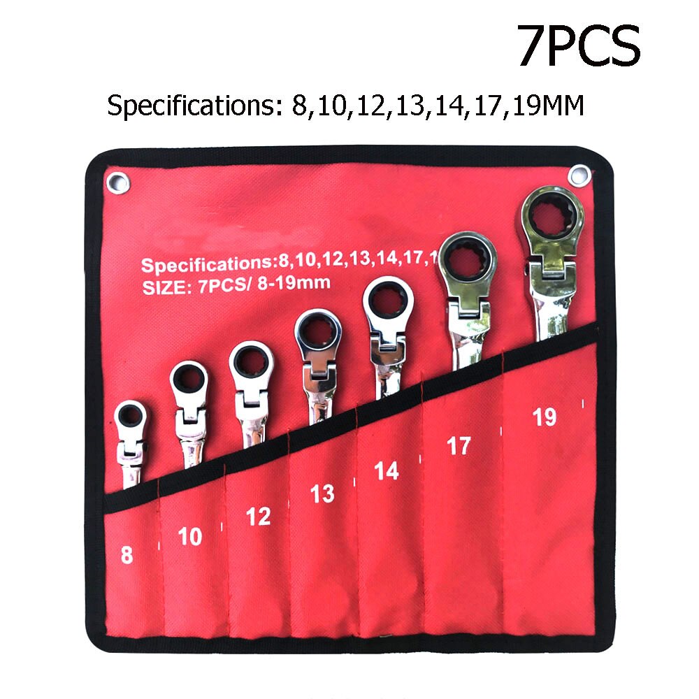 Car Repairing Socket Wrench Set Chrome Steel Ratchet Wrench Key Hand Tool Spanner Adjustable Multi-function Purpose Wrench Kit: 7pcs