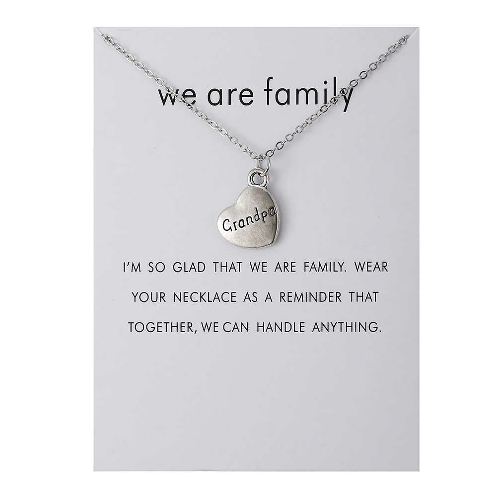 Heart Love We Are Family Tree Dad Mom Sister Members Alloy Pendant Necklace Jewelry: white card grandpa