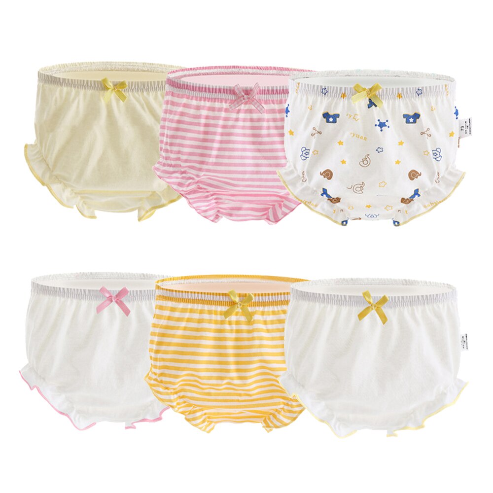 6 Stks/partij Katoen Peuter Meisjes Ondergoed Ruches Boog Slipje Kinderen Onderbroek Zomer Kinderen Slips Baby Gilrs Slipje Leeftijd 1-6: Yellow and Pink / 5-6 years old