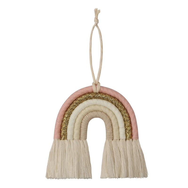 OOTDTY-adorno colgante de macramé de 5 líneas, cuerda tejida a mano, decoración de pared para habitación de bebé y niña, decoración de guardería para el hogar: Rojo