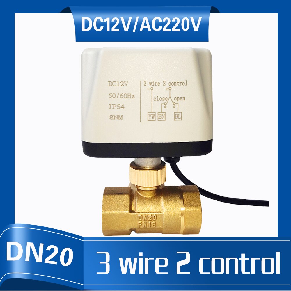 3 Way 3/4 Inch Electric Valve 24V, Motorized ball Valve DN20 brass valve with 3 wires control used for auto water control