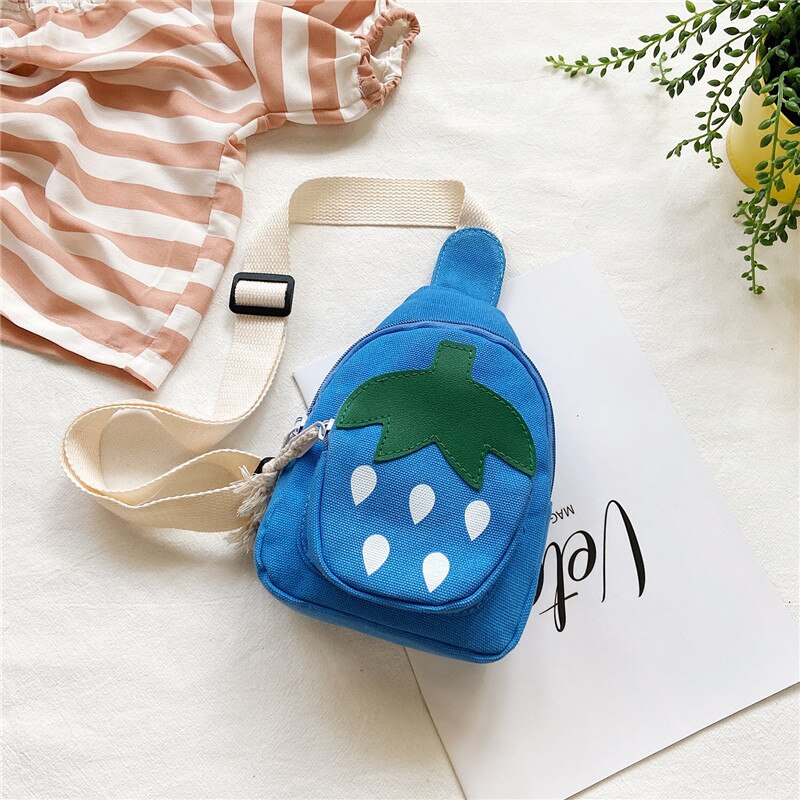 Baby Handtasche Kinder niedlich Erdbeere Muster überqueren-Karosserie Handtasche Mädchen Schulter Bote Tasche draussen Jahreszeit: Blau