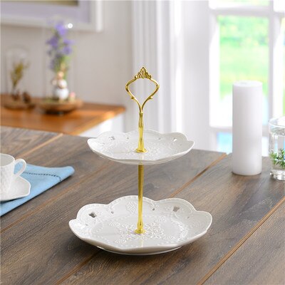 Ronde witte reliëf keramische fruitschaal europese drielaagse snackschaal taartschaal woonkamer snoepschaal plank: 15-20cm a1