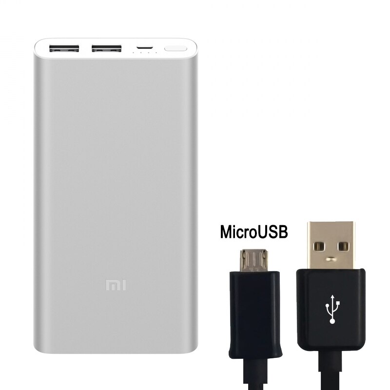 Original 10000mah Xiaomi Mi Power Bank 2 External Battery Bank 18w Quick Charge Powerbank 10000 With Dual Usb Output For Phone: Silver Add MicroUSB