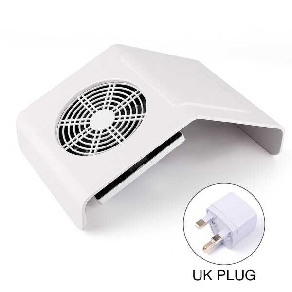 Aspirateur d'ongles et collecteur de poussière, 40W, appareil de manucure avec 2 sacs de collecte de poussière, outil pour Salon: White UK Plug