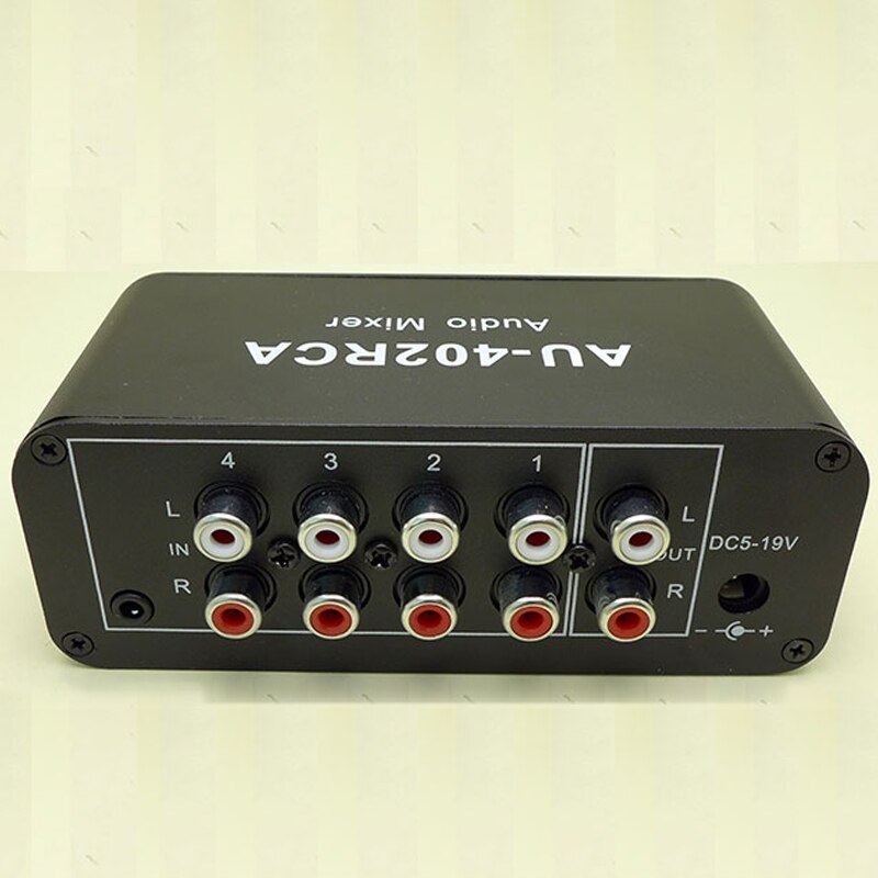Mezclador RCA de múltiples fuentes, estéreo o reverberador, interruptor conmutador, 4 entradas, 2 salidas, controlador de auriculares, Control de volumen