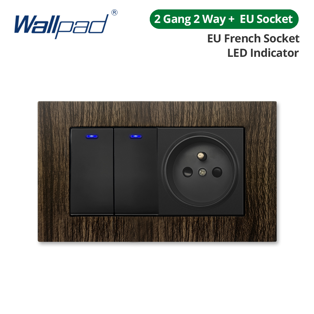 Wallpad Trestruktur Veggkontakt - 1/2/3 Gang 2 Veis Lysbryter med LED Dimmer & USB EU Stikkontakt - 146x86mm: Gull