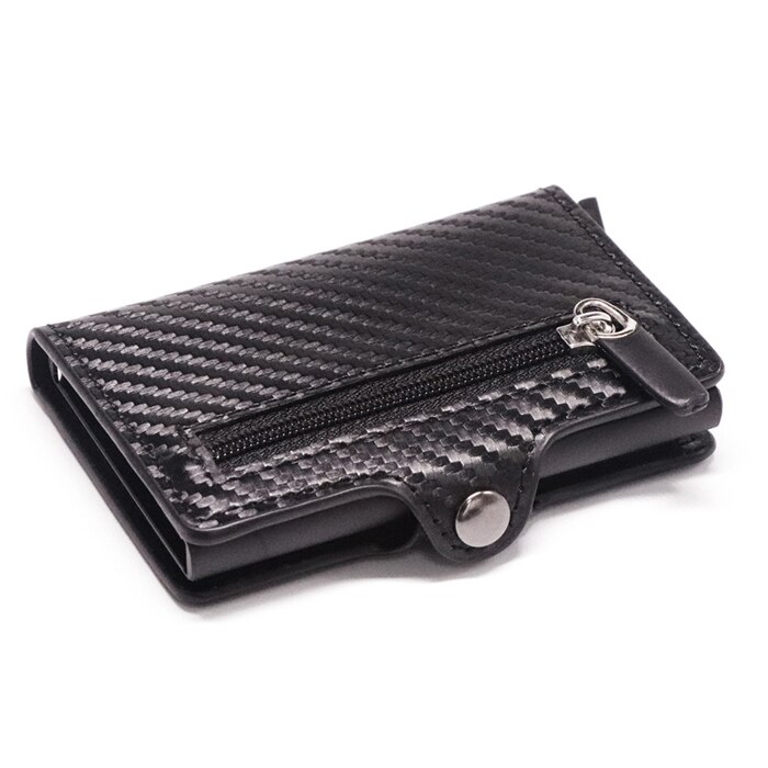 Business Card Holder RFID Blocking Wallet Aluminium Box PU Leather Automatic Metal Wallet Credit Card for Travel: black