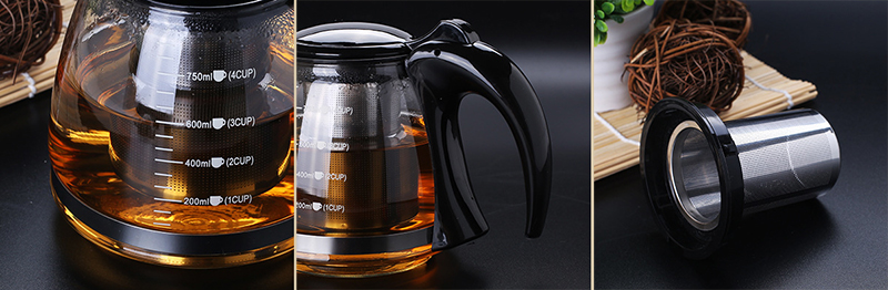750ml & 1200ml glas tekanna glastekanna för teblomma med avtagbar stålinfusionsfilter tekanna