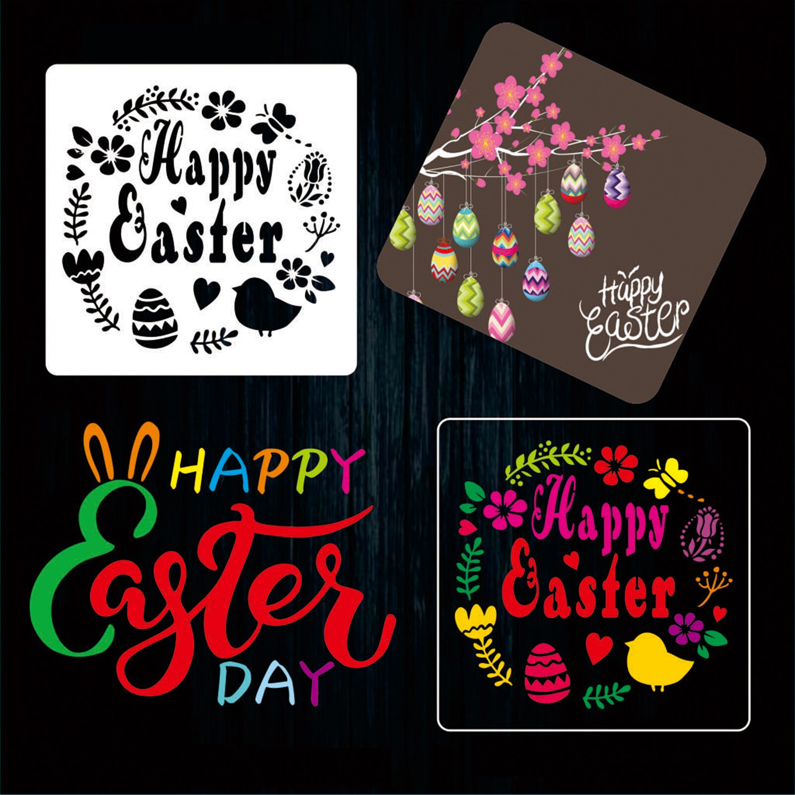 12Pcs Easter Drawing Painting Stencils Template Sets Washable PET Stencils for Painting Decoration Crafts for Kids