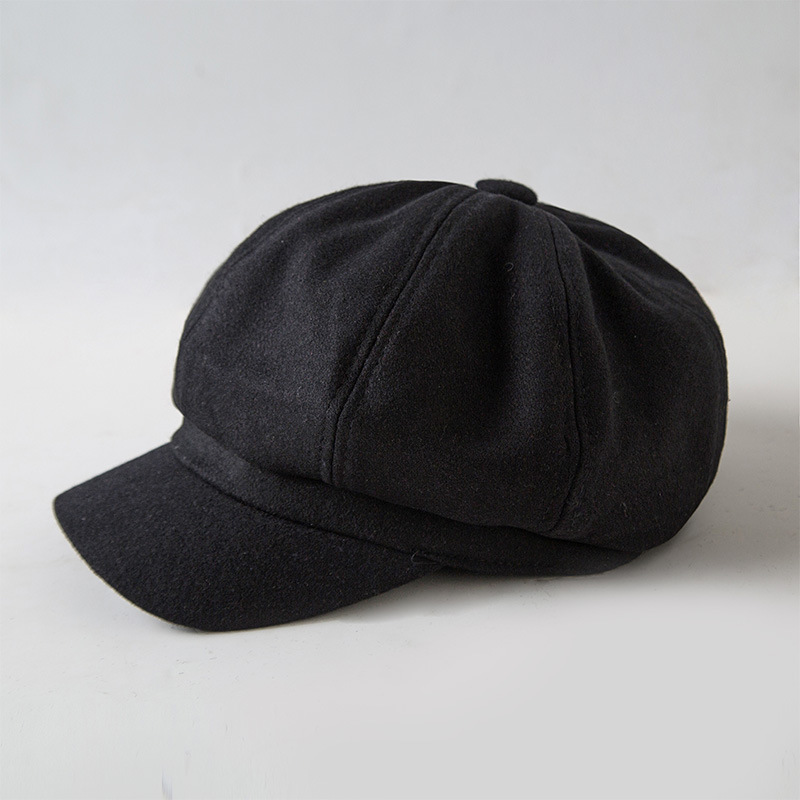 Sombrero de invierno y estilo coreano para niños, gorro de lana estilo británico Retro octogonal, gorra artística versátil, gorro de pintor cálido, gorro de Newsboy Ja: Black