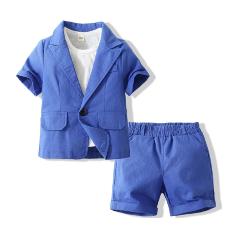 Kinderen Katoenen Kleding Voor 3 4 5 6 7 Jaar 4 Kleuren Korte Mouwen Jas Wit Vest En Shorts 3 stuks Zomer Outfit Mode Dagelijks Pak: Blue Set / 4T