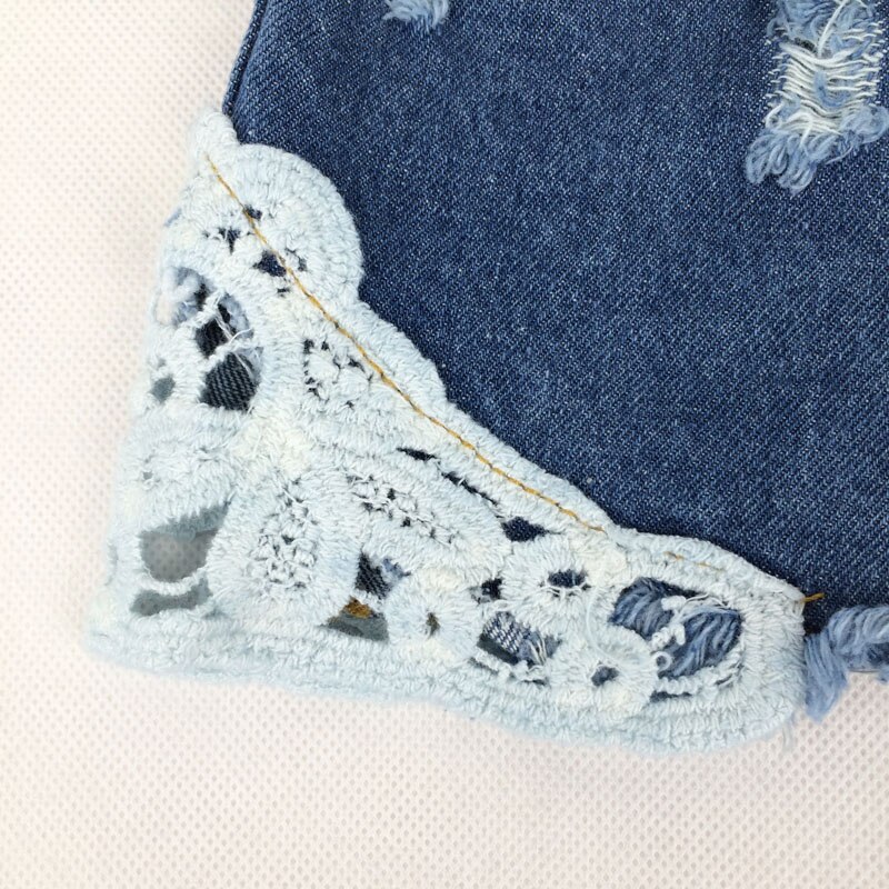 Summer Korean girls lace hole jeans shorts Cowboy Kids Girls Cute Shorts Jeans Short Lace Pocket Denim Shorts children 2-12Y