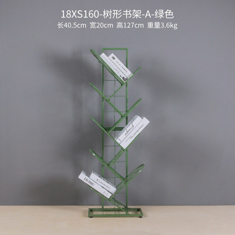 JOYLOVE Tree-shaped Iron Grid Bookshelf Storage Rack For Library Book Store Office Working Study Books Display: Green big grid