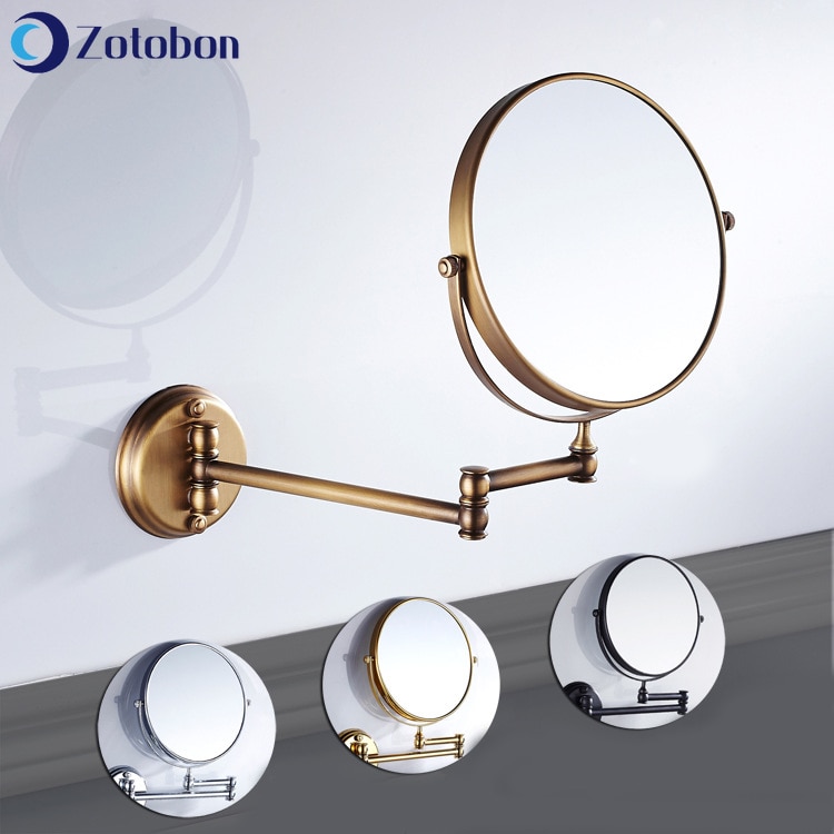 ZOTOBON Bath Mirrors Rotating Antique Copper Retractable 2 Face Bathroom Wall Mirror 3X Magnifying Bath Makeup Round Mirror M191