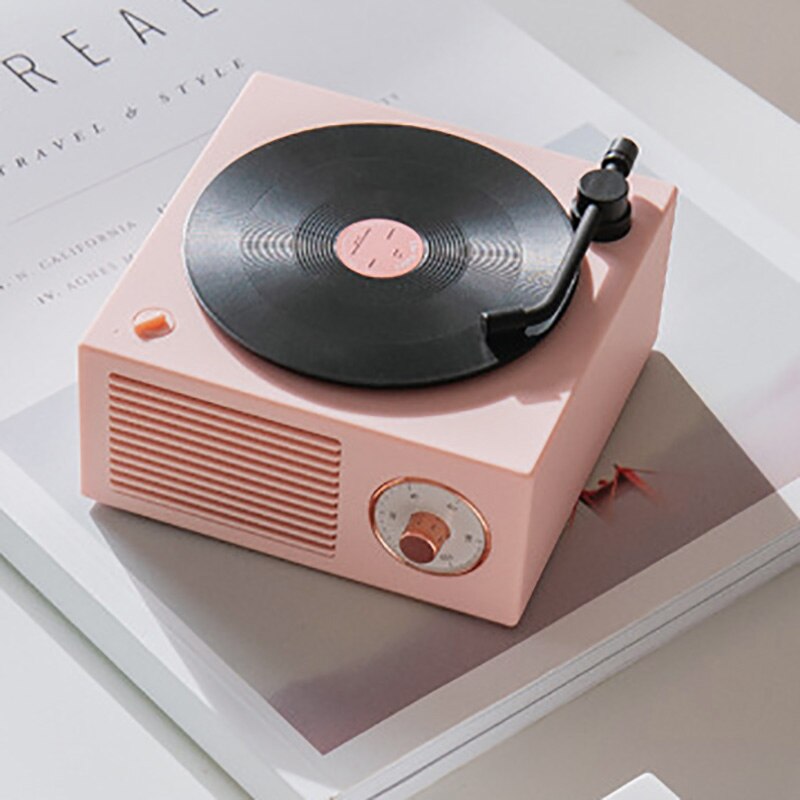 Vinyl pladespiller højttaler trådløs bærbar mini stål retro atom højttaler radio kassette optager