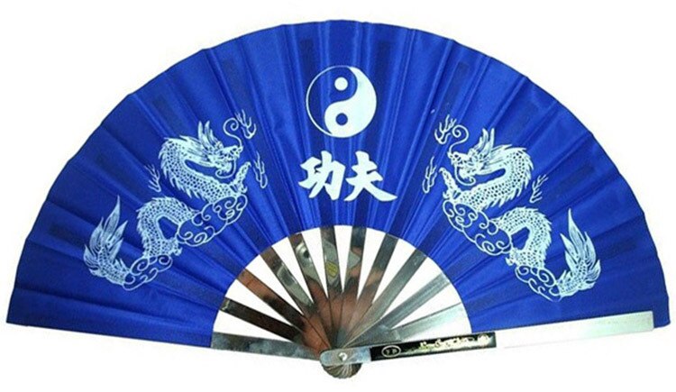 Tre farver dobbelte drager mere tykkere rustfrit stål fan tieshan tai chi fan: Marine blå