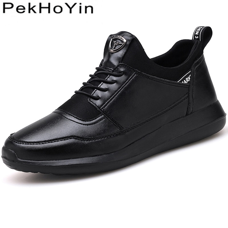 Brand Leather Men Casual Shoes Sneakers Light Weight Black Footwear Outdoor Male Walking Shoes Men Autumn Shoes