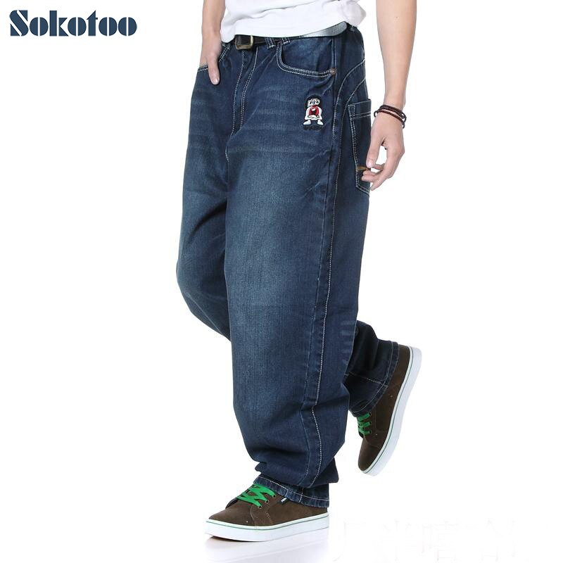 Sokotoo hip hop jeans løse mænds ekstra plus size denimbukser til mænd cool tegneserie gade lange bukser