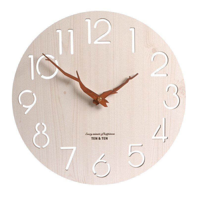 Hollow Wooden Wall Clock Modern Trunk Pointer Nordic for Child Room 3D Clocks Retro Watch Home Decor Leaf Glowing 12 inch: White no leaves