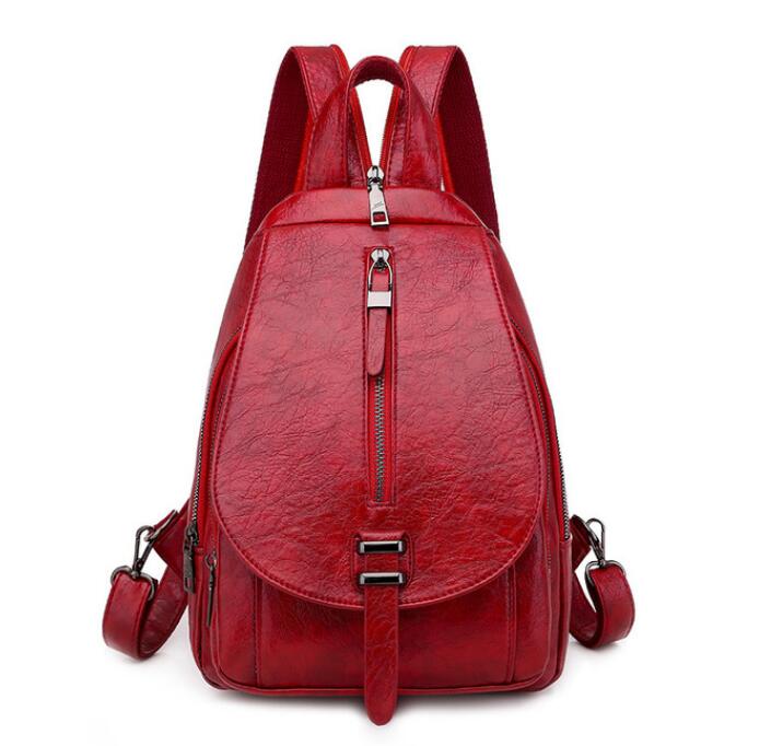 Women Backpack Ladies Travel Back Bag Shoulder Bag PU Leather Female Backbag: Red-2