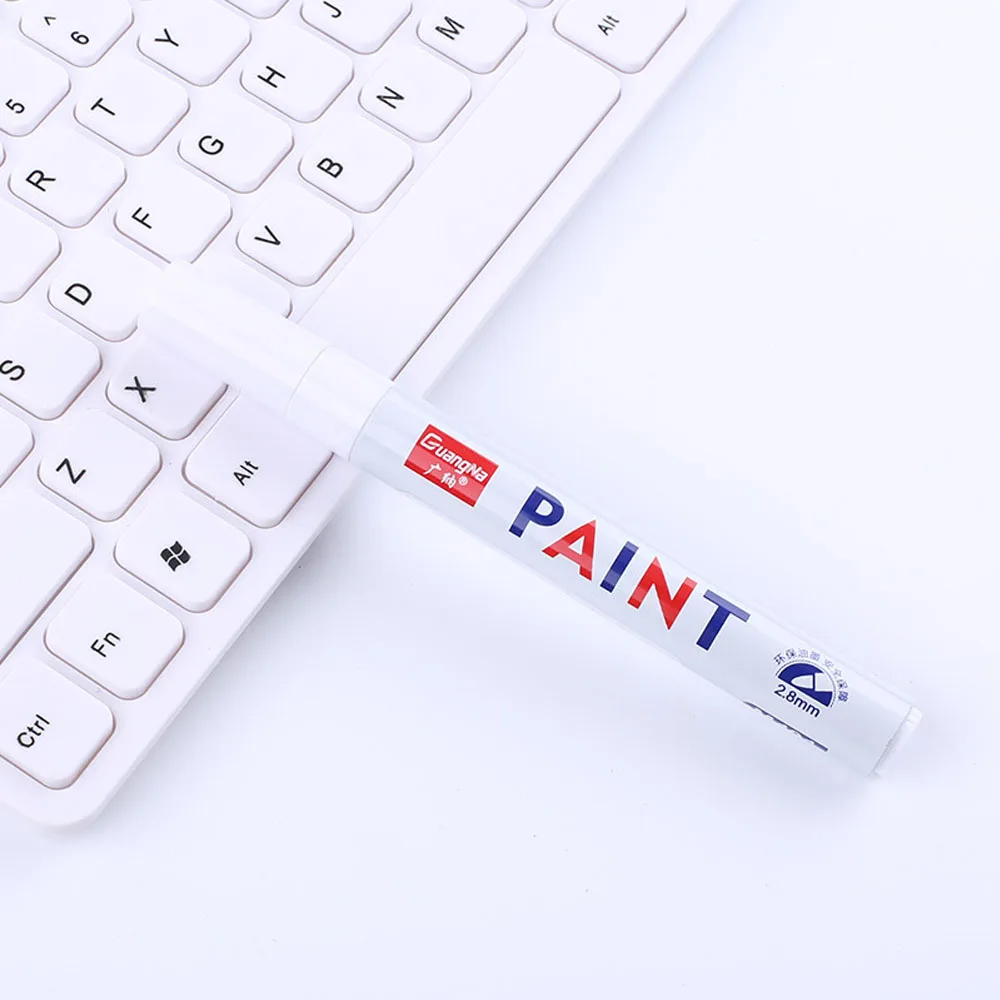Caneta de pintura de carro à prova dwaterproof água roda de carro pneu pintura oleosa marca caneta auto borracha pneu piso cd metal marcador de pintura permanente: BRANCO