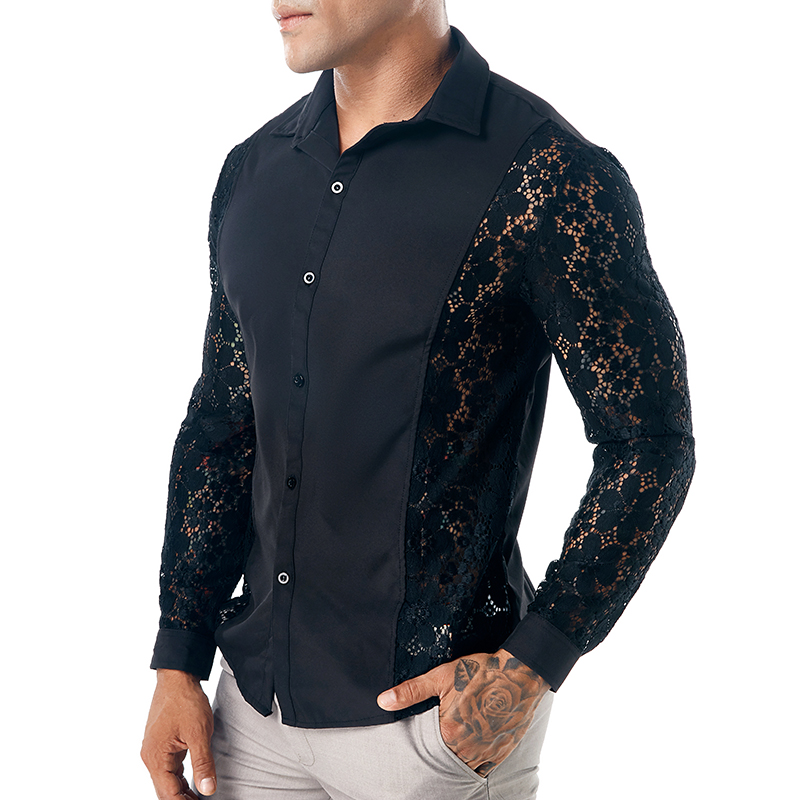 chinese dress ladies Hi-Tie Black Men Shirt Black Paisley Silk Men Long Sleeve Shirt Casual, S main image 1