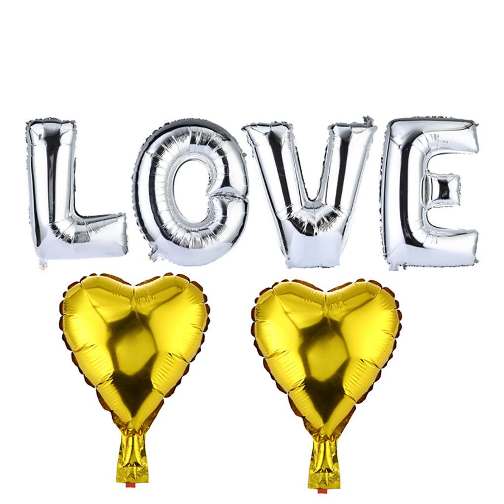6 stk kærlighedsbogstavkombination aluminiumfilm hjerteformet ballon hjem bryllup valentinsdag fest dekorationsforsyninger: Sølv