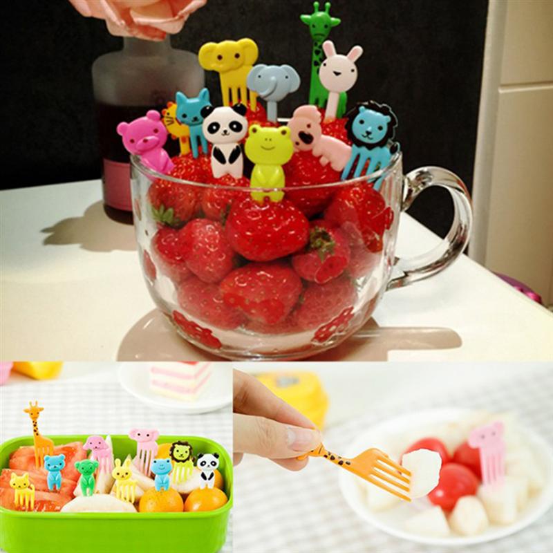 20 stuks cartoon mini bento vorkjes, fruitprikkers, fruit vorkjes, wegwerp dessert vorkjes voor kinderen, voedselbenodigdheden (willekeurige kleur)