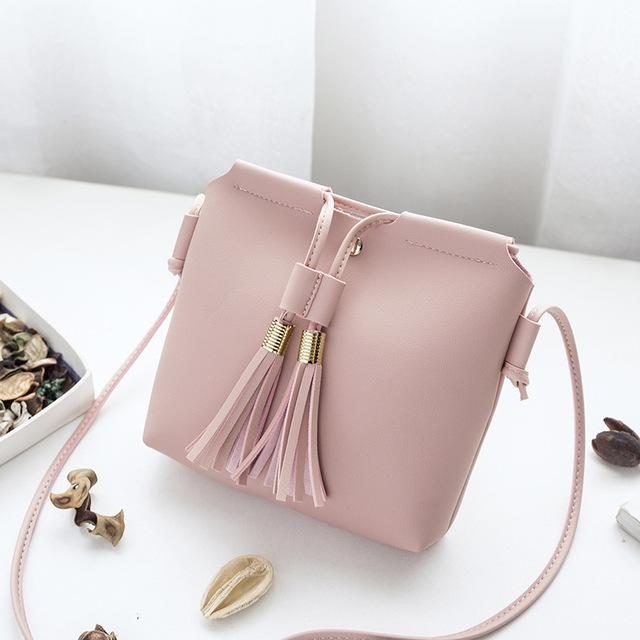 Women's Handbags Bag PU Leather Female Tassel bolsa feminina Soft Shoulder Messenger Bag Mini Bag for Phone Purse: Pink