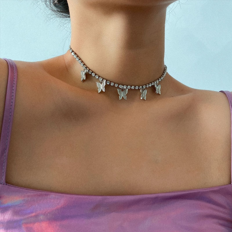 Stonefans Monarch Vlinder Ketting Hanger Rhinestone Sieraden Voor Vrouwen Bling Crystal Choker Verklaring Ketting Tennis Chain