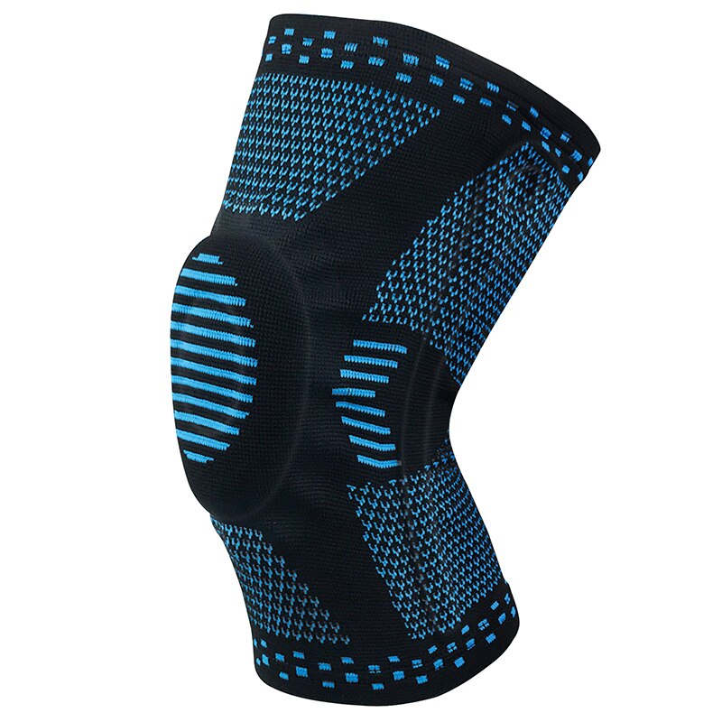 1 st patella knäskyddsstöd silikon fjäder knäskydd basketstickad kompression elastisk knä ärm stöd sport: Blå / M
