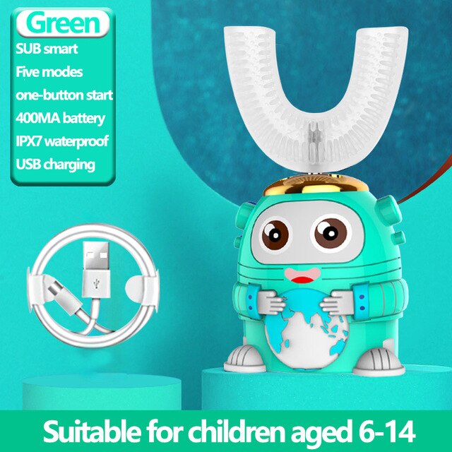 U-shaped Electric Toothbrush Kids Smart 360 Degrees Silicon Automatic Ultrasonic Teeth Tooth Brush Cartoon Pattern Children: 06