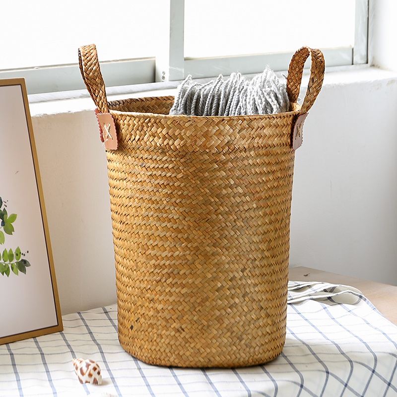 Japanse Stro Breien Opslag Emmer Huishouden Geweven Wasgoed Emmer Met Twee Oren Stro Breien Opslag Mand