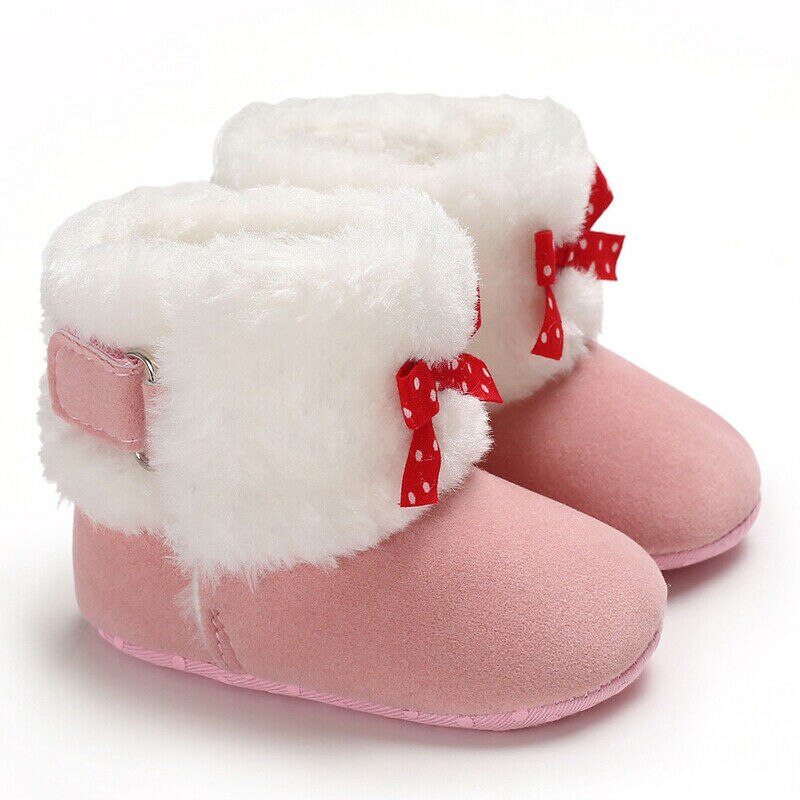 Carino infante Appena nato Del bambino Delle Ragazze Addensare Cachemire di Inverno Della Peluche Stivali Da Neve Bowknot Caldo casuale Scarpe Rosa viola Bianco 0-18M