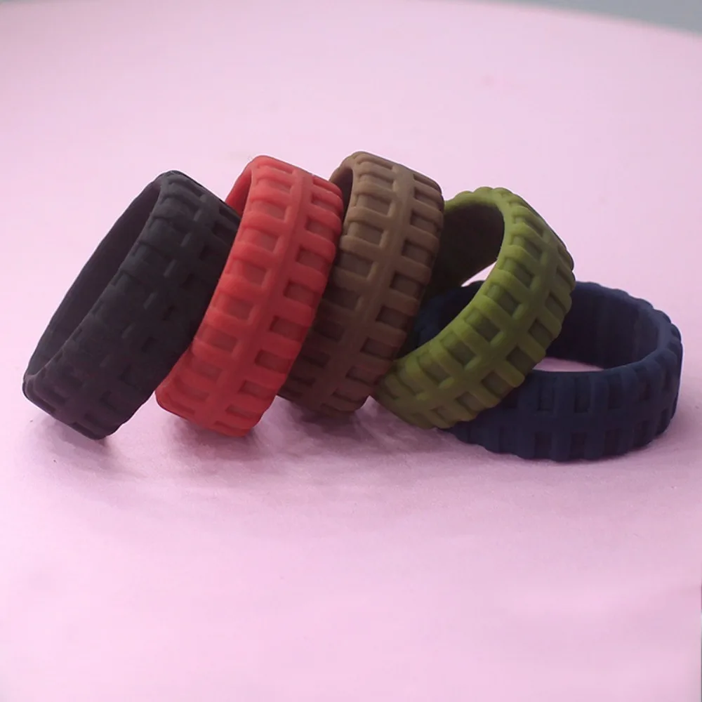 Men'S Breathable Silicone Ring with Tire Pattern - Casual Style, Single Piece