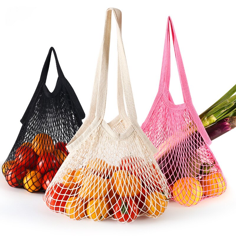 Sacchetti della spesa riutilizzabili portatili per la borsa della verdura della frutta borsa dell&#39;organizzatore della corda della maglia del cotone borse della spesa della rete della maniglia corta/lunga