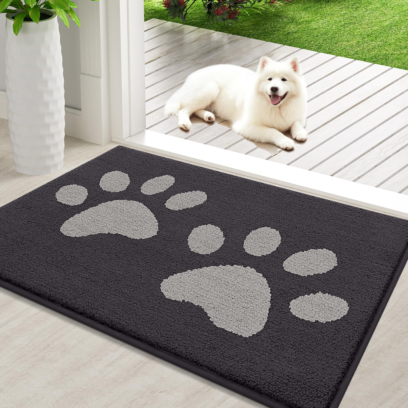 Hapihappy-alfombrilla para puerta de entrada para perro, absorbente, resistente a la suciedad, lavable, para puerta delantera y trasera, antideslizante, duradera para el hogar: 800mm x 800mm / Blanco