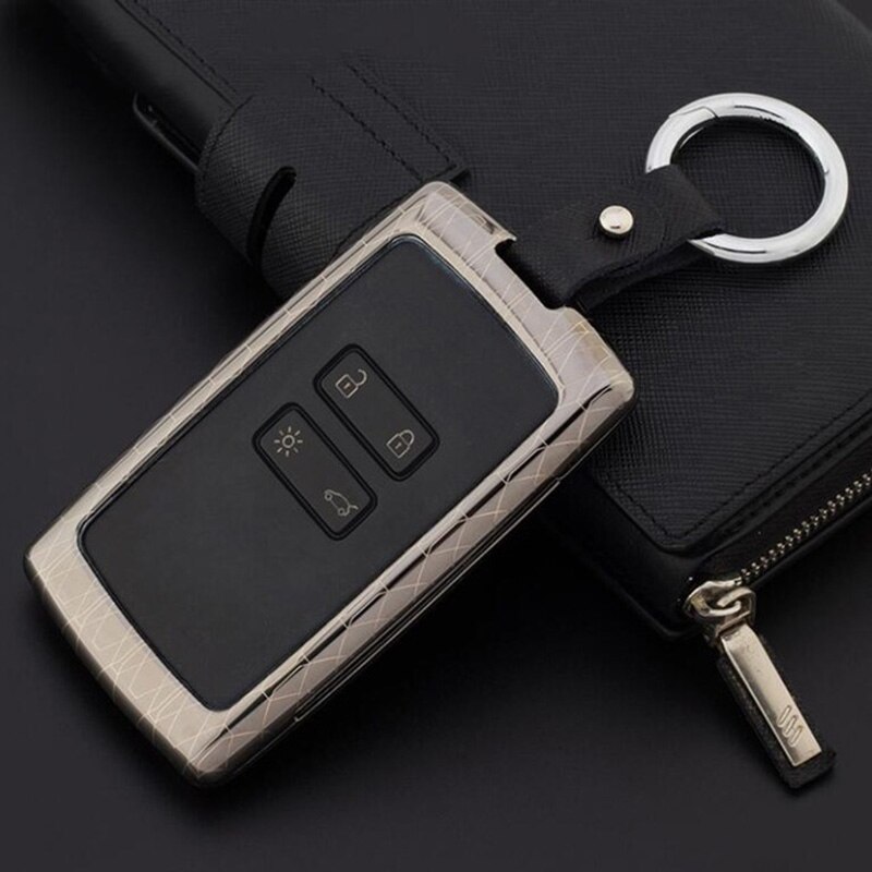 Zinklegering + læder bil nøglecover beskyttelsesholder til renault koleos kadjar nøgler med nøgleringe nøglering: Sort
