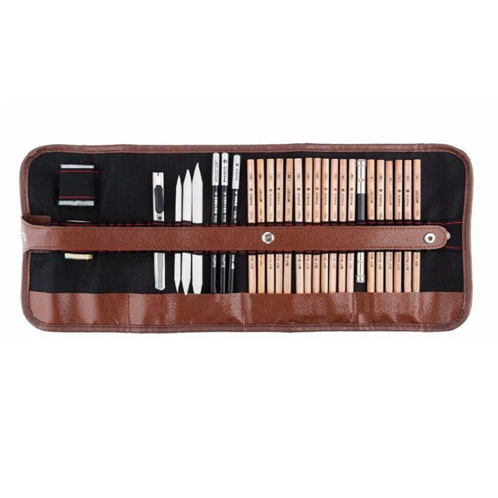 Marley 29 pcs Sketch & Drawing Art Tool Kit Pen, With Craft Erasable Paper Pencils, Pencils, Charcoal Knif Gra N5T1