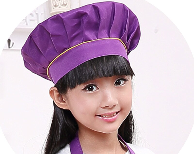 Kid Chef Hat Children's Baking Hat Cute Girls Boys Food Service Kitchen Work Caps Solid Pleated Top Painting Hats: Purple
