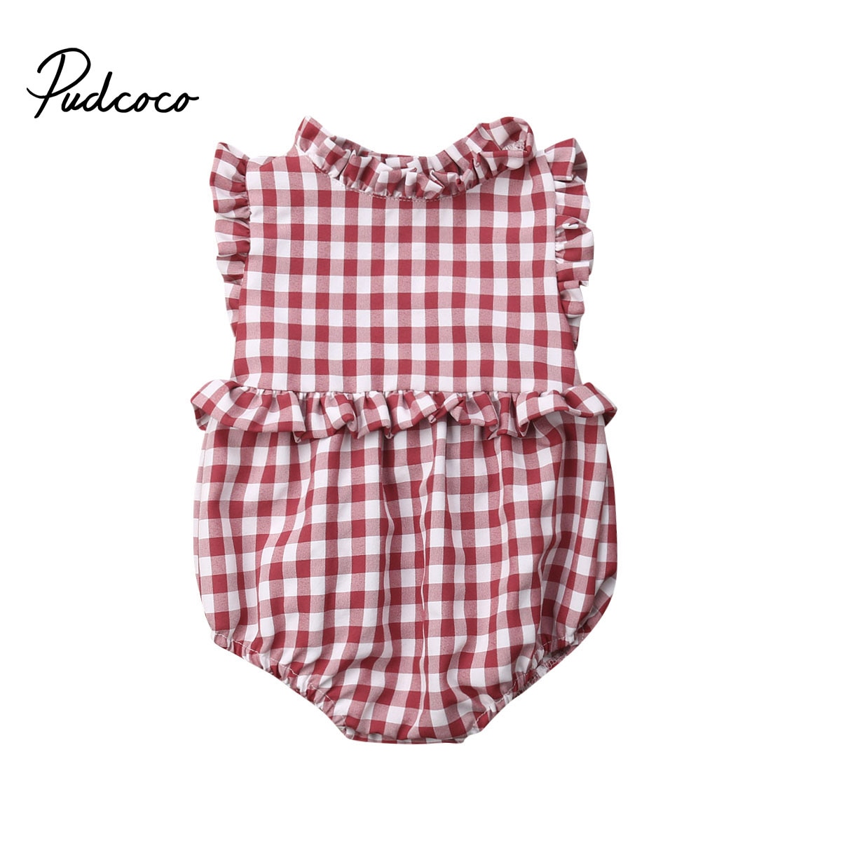 Brand Newborn Infant Baby Girl Ruffle Plaid Sunsuit Bodysuit Outfits One-Pieces Checked Children Summer Clothing 0-18M