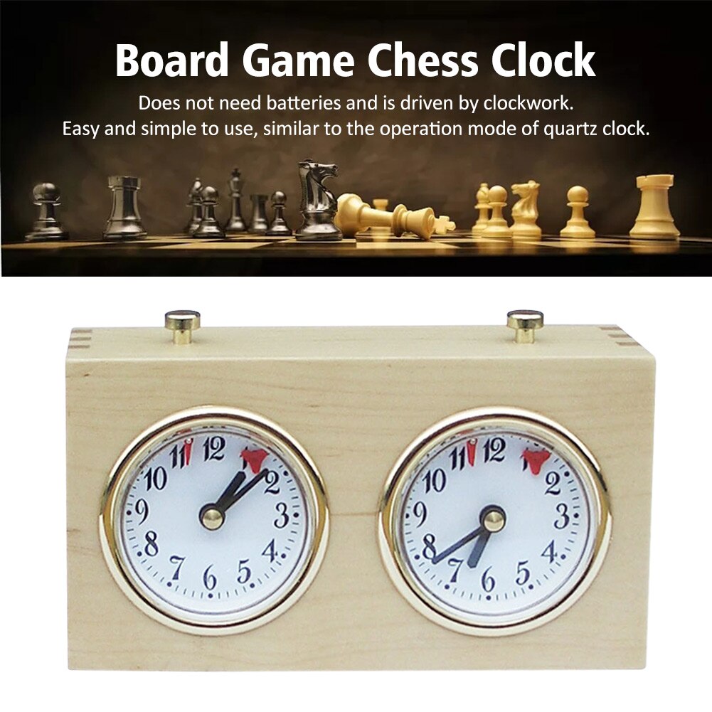 Portable Analog Compact Competition Timing Tools Chess Clock Mechanical Countdown Wooden Tournament Board Game Multifunction