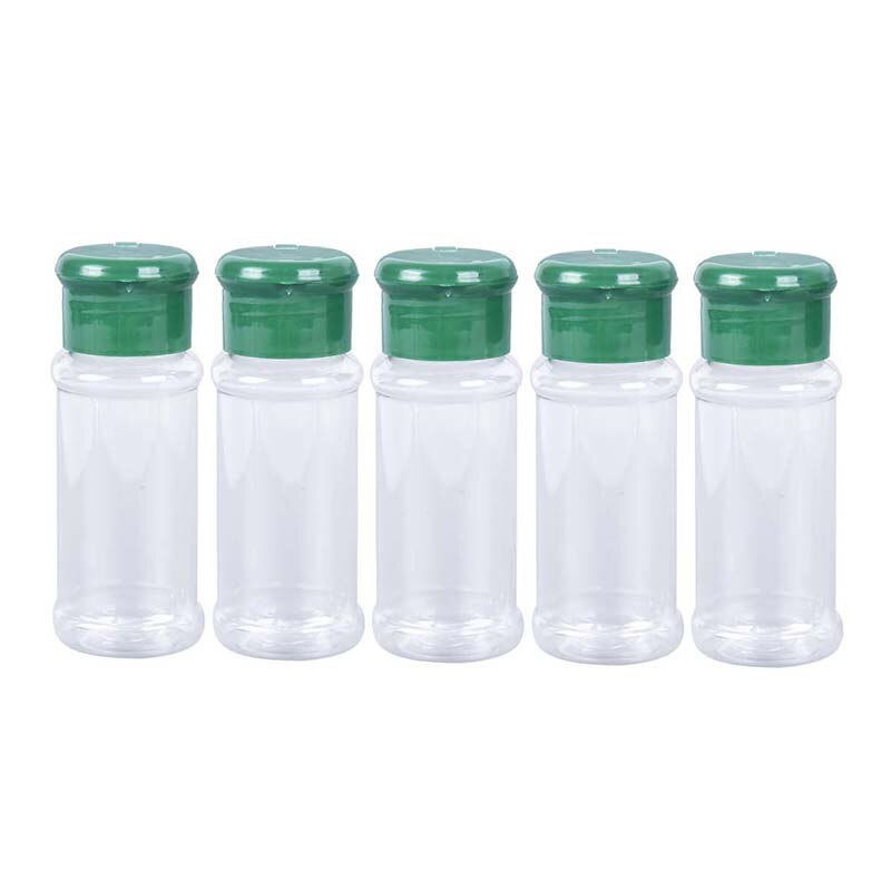 Tarros de plástico para condimentos, especias, sal, pimienta, para barbacoa, vinagre, embotellado, 100ml, 5 uds.: Green