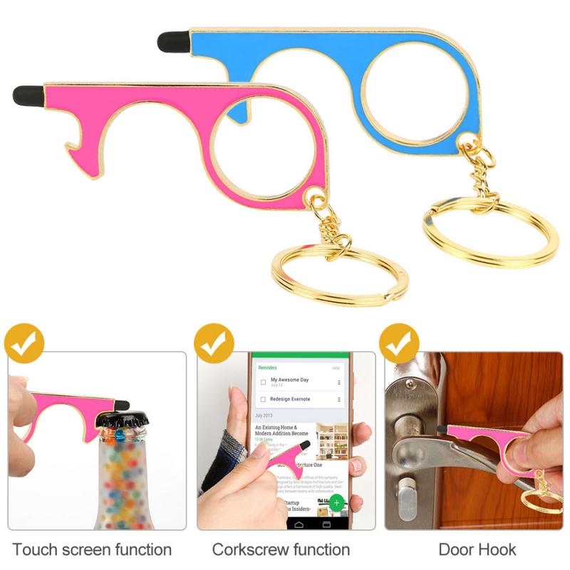 No Touch Open Door Tool Beer Trigger Touch Screen Key Chain Anti Contact Door Opener Tool Contactless Safe Elevator Artifact
