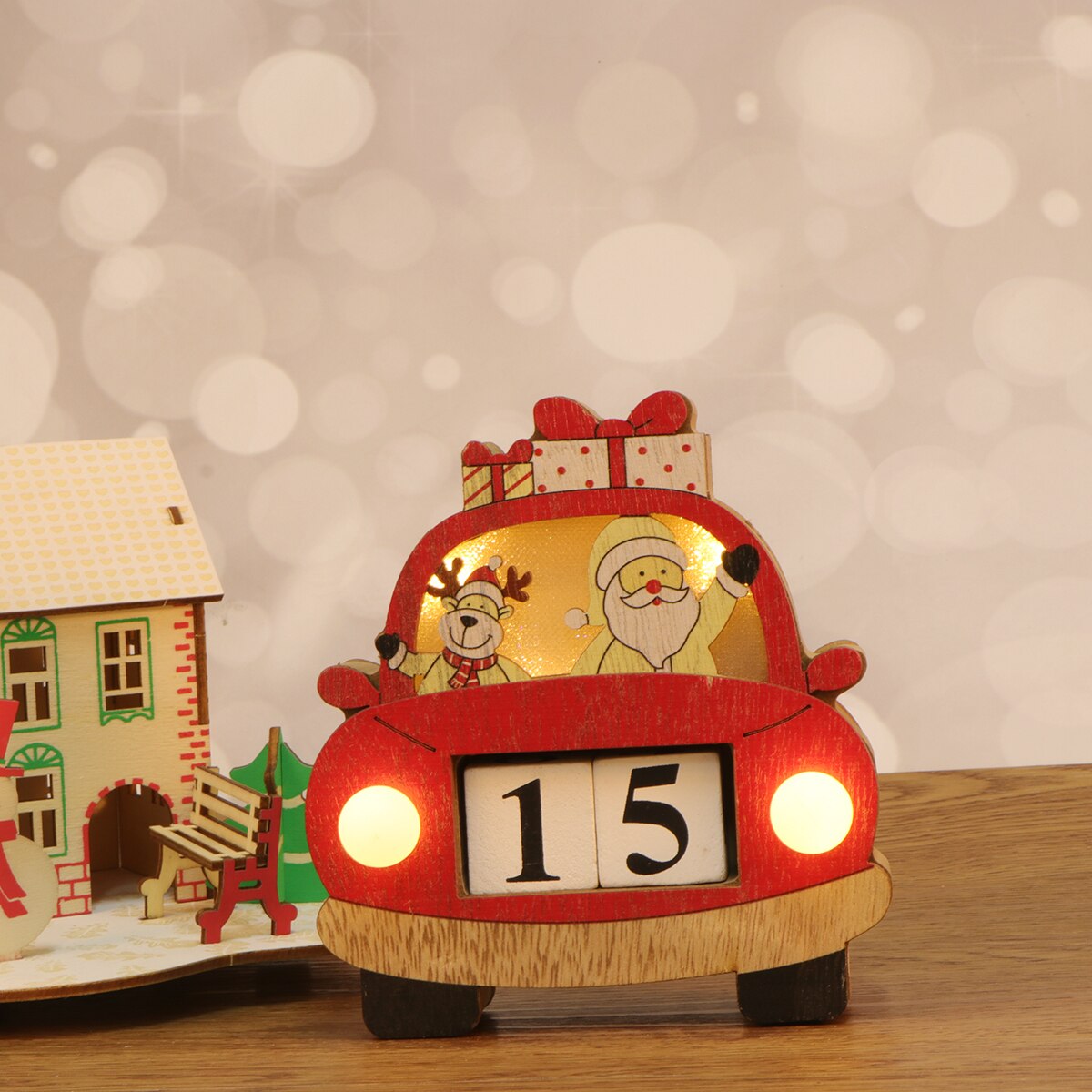 leuchtend Weihnachten Holz Kalender Dekor Schreibtisch Wiederverwendbare Kalender Kreative Auto bilden Santa Claus Fotografie Requisiten Ornament