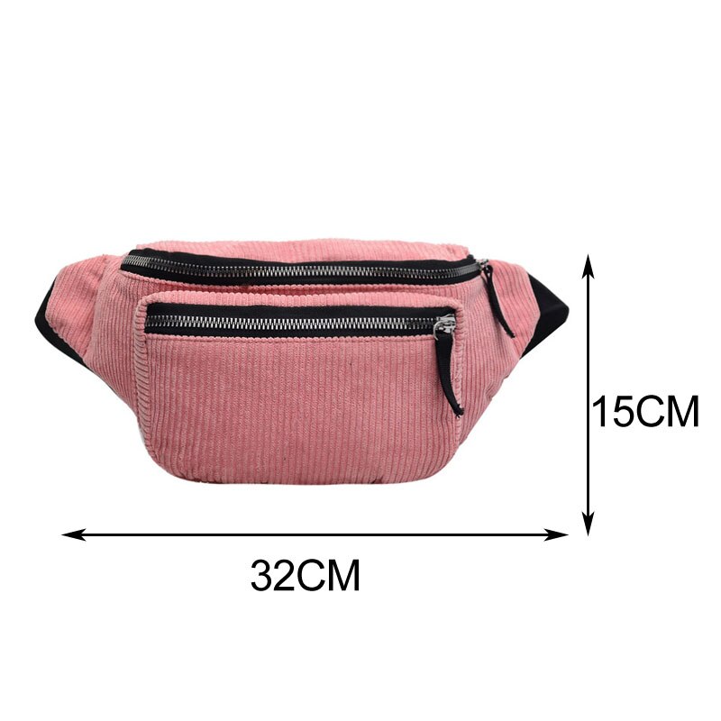 corduroy Waist Bag Zipper Chest Bag Sport Canvas Fanny Pack Girl Waist Belt Bags Phone Waist Pack for women