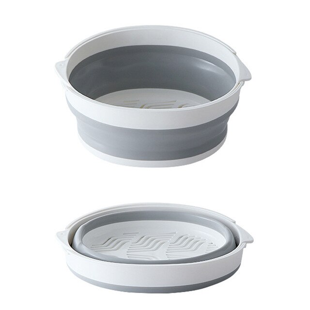 Double-Layer Kitchen Strainer Large Multifunction Drain Basket Foldable Kitchen Colanders Drain Basin Kitchen Utensils: Gray